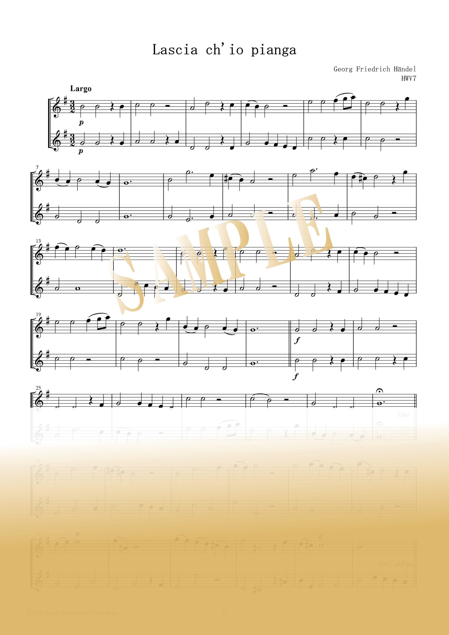 【PDF】Lascia ch'io pianga HWV 7 /George Frideric Handel