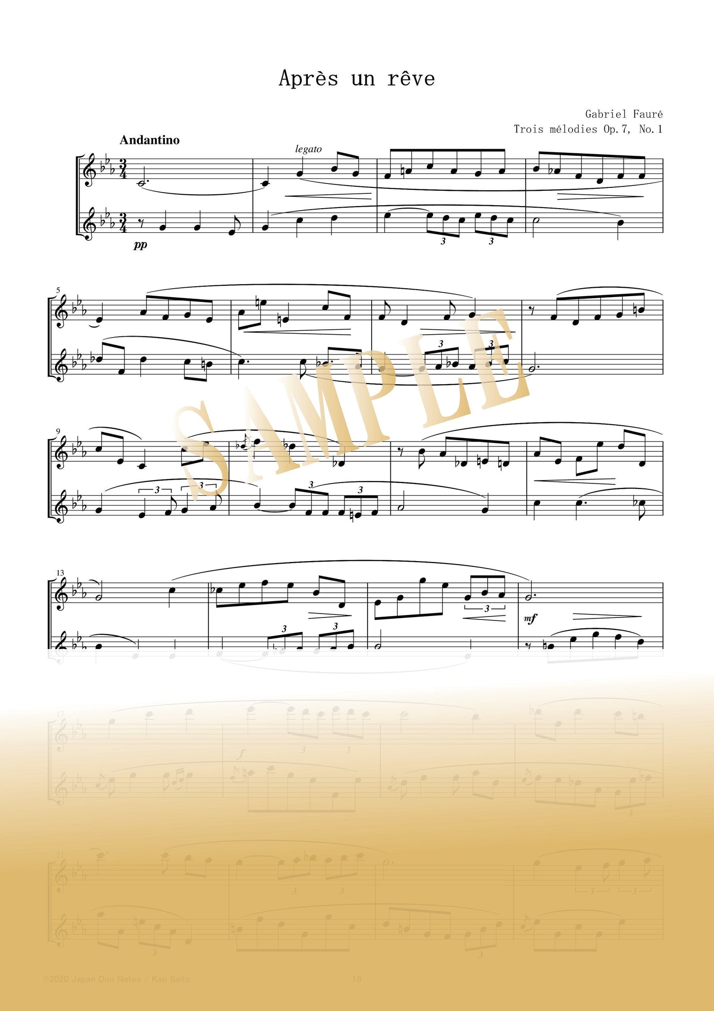 【PDF】Après un rêve (Trois mélodies Op. 7, No. 1) / Gabriel Fauré
