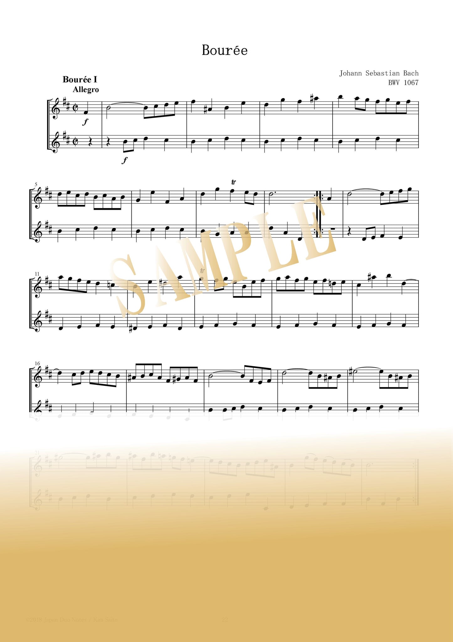 【PDF】Minuet, Bourrée from Orchestral Suite No. 2 BWV 1067 / Johann Sebastian Bach