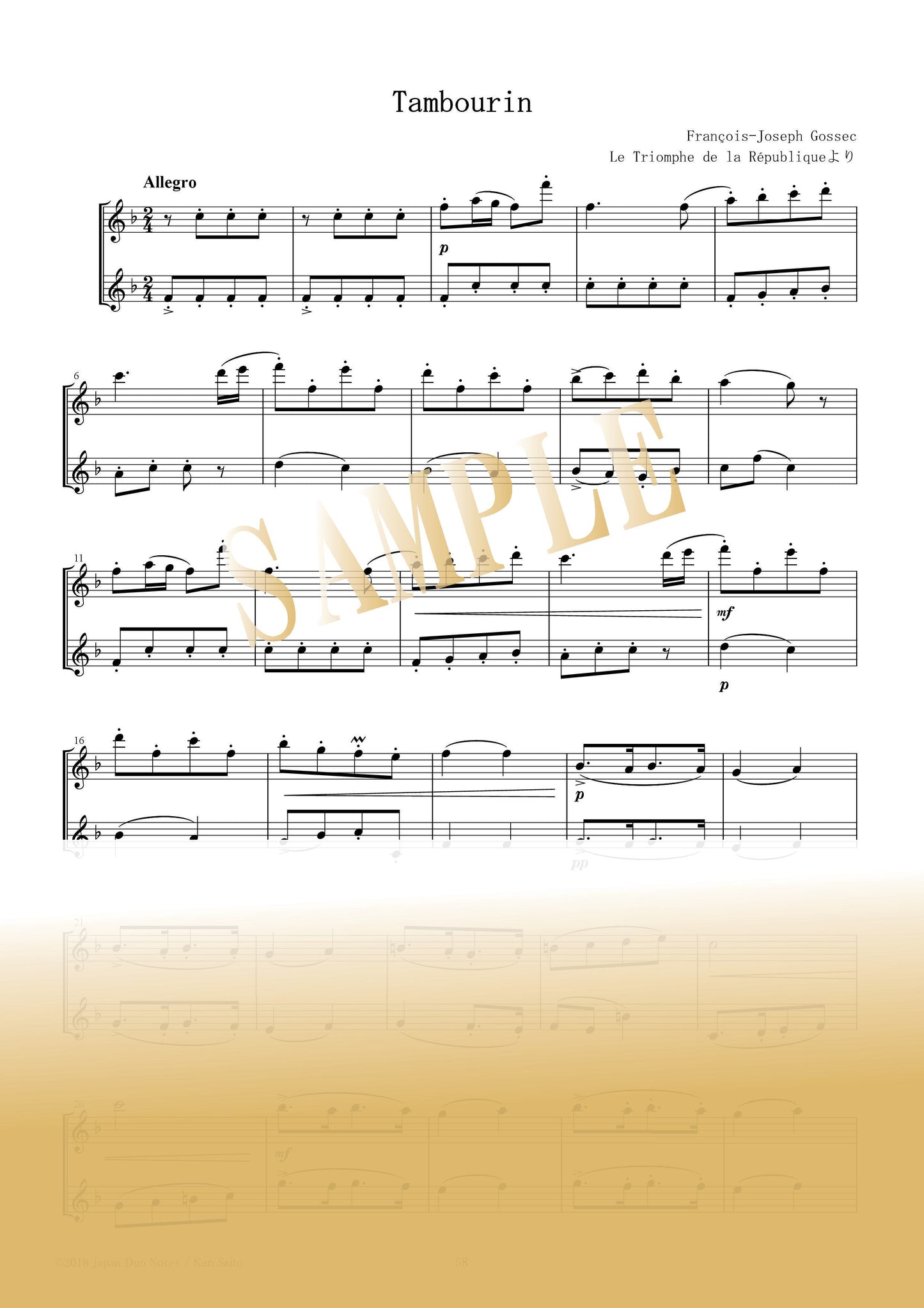 【PDF】Tambourin from Le Triomphe de la République / François-Joseph Gossec