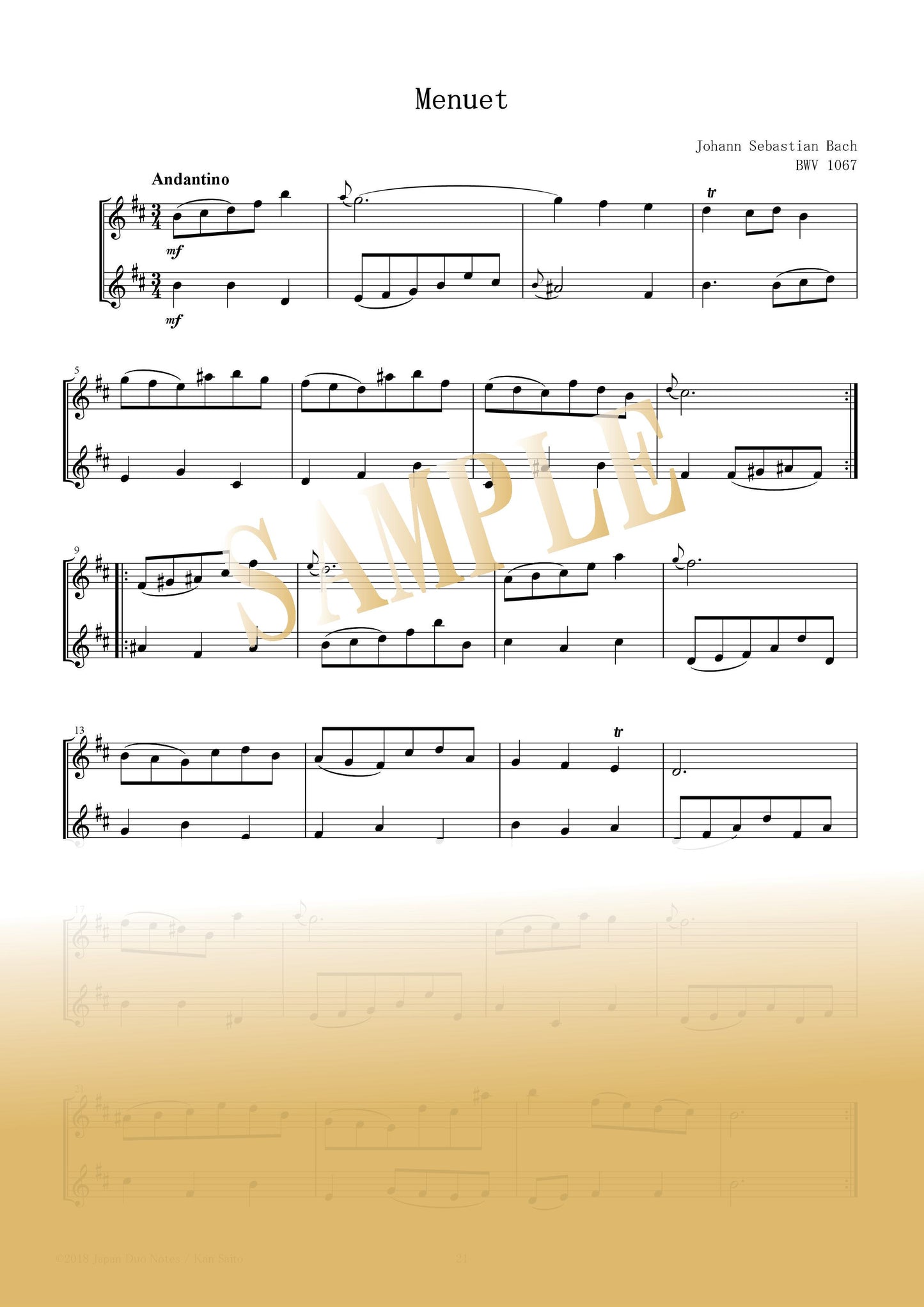 【PDF】Minuet, Bourrée from Orchestral Suite No. 2 BWV 1067 / Johann Sebastian Bach