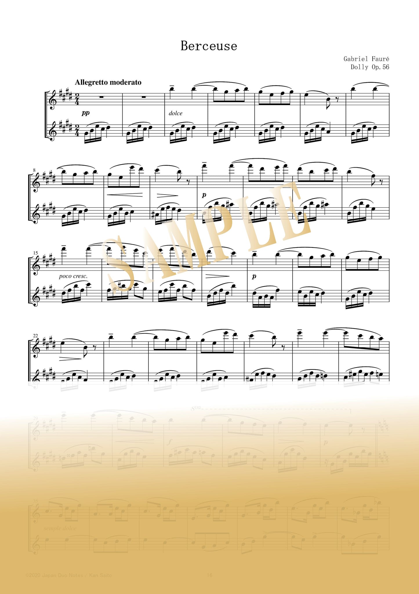 【PDF】Lullaby (Dolly's Lullaby) Op. 56 / Gabriel Fauré